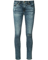 Синие хлопковые рваные джинсы скинни от AG Jeans