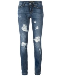 Синие хлопковые рваные джинсы скинни от Dolce & Gabbana