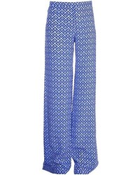 Синие широкие брюки с геометрическим рисунком от Saloni