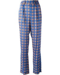 Синие широкие брюки с геометрическим рисунком от Thakoon