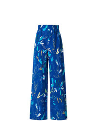 Синие широкие брюки с цветочным принтом от Agnona