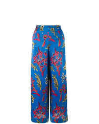 Синие широкие брюки с цветочным принтом от Etro