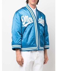 Мужской синий бомбер с принтом от Moschino
