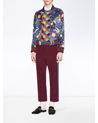 Мужской синий бомбер с принтом от Gucci