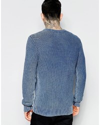 Мужской синий вареный свитер с круглым вырезом от Bellfield