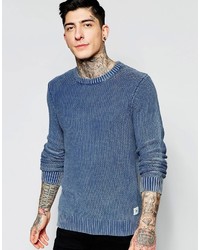Мужской синий вареный свитер с круглым вырезом от Bellfield