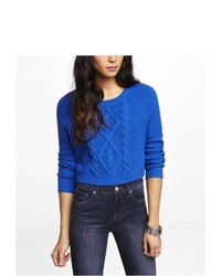 Синий вязаный короткий свитер
