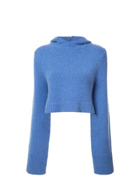 Синий вязаный короткий свитер от Khaite