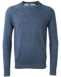 Синий вязаный свитер с круглым вырезом
