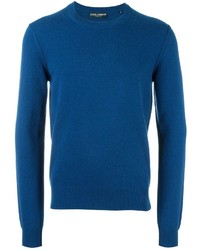 Мужской синий вязаный свитер с круглым вырезом от Dolce & Gabbana