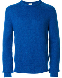 Мужской синий вязаный свитер с круглым вырезом от Saint Laurent
