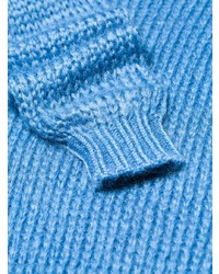 Синий вязаный свободный свитер от Prada