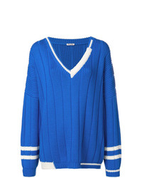 Синий вязаный свободный свитер от Miu Miu