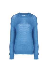 Синий вязаный свободный свитер от Prada