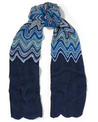 Женский синий вязаный шарф от Missoni