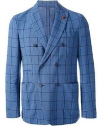Мужской синий двубортный пиджак в шотландскую клетку от Lardini