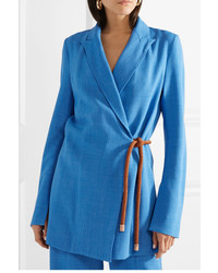 Женский синий двубортный пиджак от Roksanda