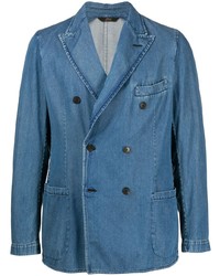 Мужской синий джинсовый двубортный пиджак от Brioni