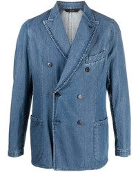 Мужской синий джинсовый двубортный пиджак от Brioni