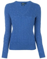 Женский синий кашемировый вязаный свитер от Polo Ralph Lauren