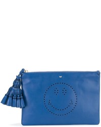Синий кожаный клатч с геометрическим рисунком от Anya Hindmarch