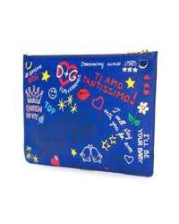 Синий кожаный клатч с принтом от Dolce & Gabbana