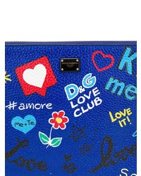 Синий кожаный клатч с принтом от Dolce & Gabbana