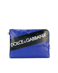 Мужской синий кожаный мужской клатч с принтом от Dolce & Gabbana