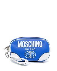 Мужской синий кожаный мужской клатч с принтом от Moschino