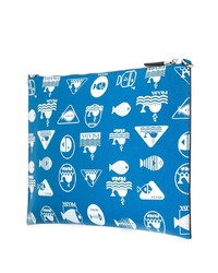 Мужской синий кожаный мужской клатч с принтом от Prada