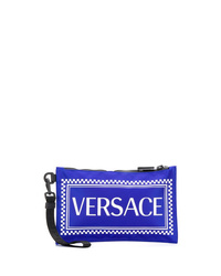 Мужской синий кожаный мужской клатч с принтом от Versace
