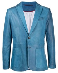 Мужской синий кожаный пиджак от Suprema