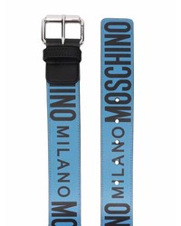 Мужской синий кожаный ремень с принтом от Moschino