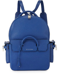 Синий кожаный рюкзак
