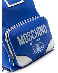 Мужской синий кожаный рюкзак с принтом от Moschino