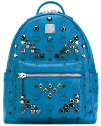 Женский синий кожаный рюкзак с шипами от MCM