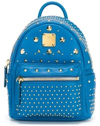 Женский синий кожаный рюкзак с шипами от MCM