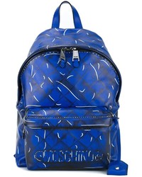 Женский синий кожаный стеганый рюкзак от Moschino