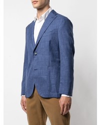Мужской синий льняной пиджак в клетку от Boglioli