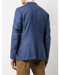 Мужской синий льняной пиджак в клетку от Boglioli