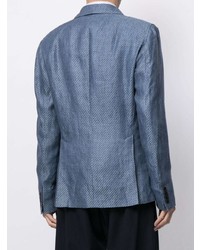 Мужской синий льняной пиджак с вышивкой от Emporio Armani
