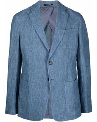 Мужской синий льняной пиджак от Emporio Armani