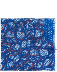 Синий льняной шарф с принтом