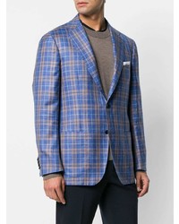 Мужской синий пиджак в шотландскую клетку от Kiton