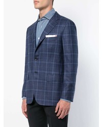 Мужской синий пиджак в шотландскую клетку от Kiton