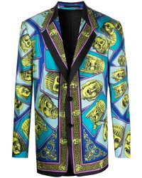 Мужской синий пиджак с принтом от Versace