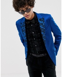 Мужской синий пиджак с цветочным принтом от ASOS DESIGN