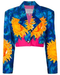 Женский синий пиджак с цветочным принтом