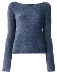 Женский синий пушистый свитер с круглым вырезом от Twin-Set
