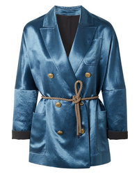Женский синий сатиновый двубортный пиджак от Brunello Cucinelli